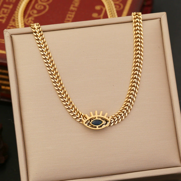 Wholesale Stainless Steel Eye Pendant Necklace With Cuban Chain Electroplated Jewelry Set