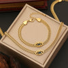 Wholesale Stainless Steel Eye Pendant Necklace With Cuban Chain Electroplated Jewelry Set
