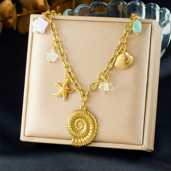 Wholesale Stainless Steel Fashion Animal Style Star Shape Gold Plated Sea Life Pendant Necklace