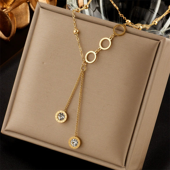 Wholesale Stainless Steel Fashion Creative Butterfly Heart Square Pendant Necklace With Asymmetrical Tassel Chain And Electroplating Treatment For Women