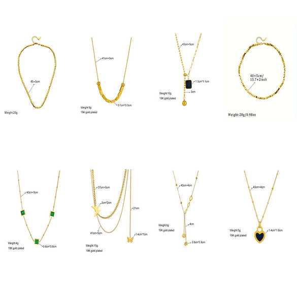 Wholesale Stainless Steel Fashion Creative Butterfly Heart Square Pendant Necklace With Asymmetrical Tassel Chain And Electroplating Treatment For Women