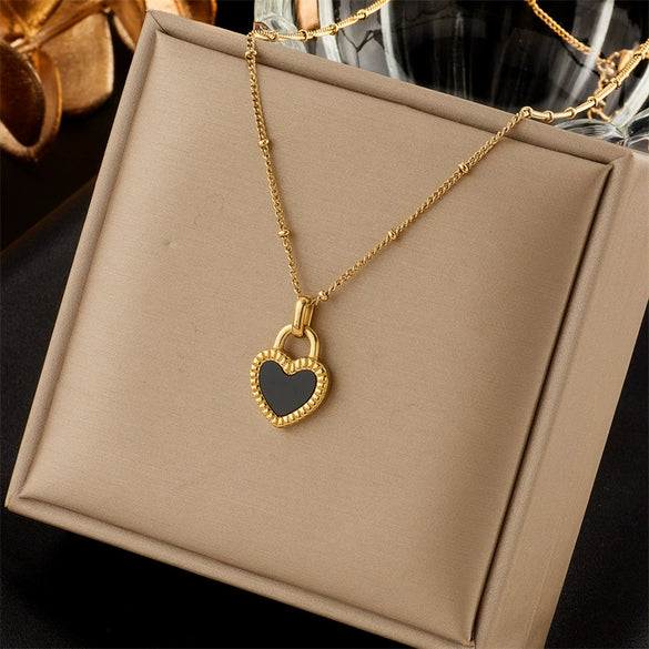 Wholesale Stainless Steel Fashion Creative Butterfly Heart Square Pendant Necklace With Asymmetrical Tassel Chain And Electroplating Treatment For Women