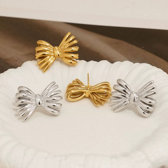 Wholesale Stainless Steel Fashion Creative Gold Plated Bow Earrings For Women