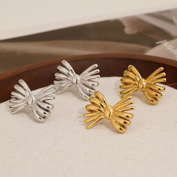 Wholesale Stainless Steel Fashion Creative Gold Plated Bow Earrings For Women
