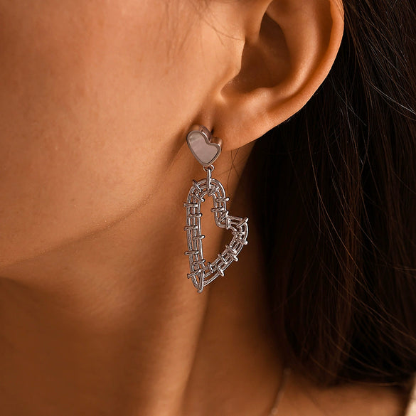 Wholesale 316L Stainless Steel Fashion Double Love Hollow Woven Earrings Necklace Pvd Gold Plated