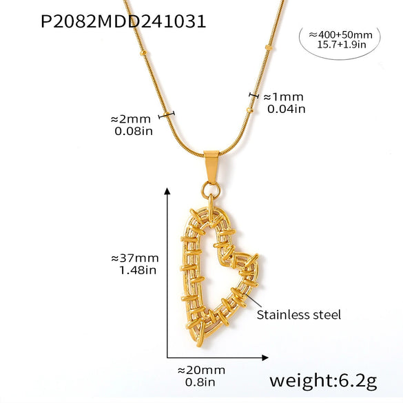 Wholesale 316L Stainless Steel Fashion Double Love Hollow Woven Earrings Necklace Pvd Gold Plated