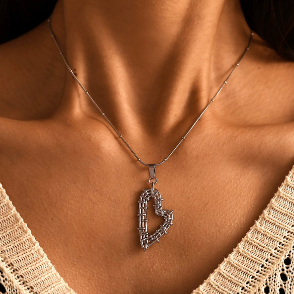 Wholesale 316L Stainless Steel Fashion Double Love Hollow Woven Earrings Necklace Pvd Gold Plated