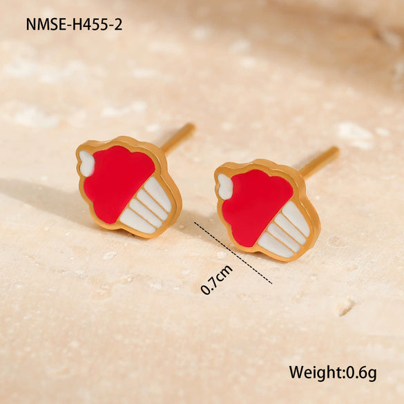 Wholesale Stainless Steel Fashion Earrings With Geometric Fruit And Heart Shapes And Oildropping Design