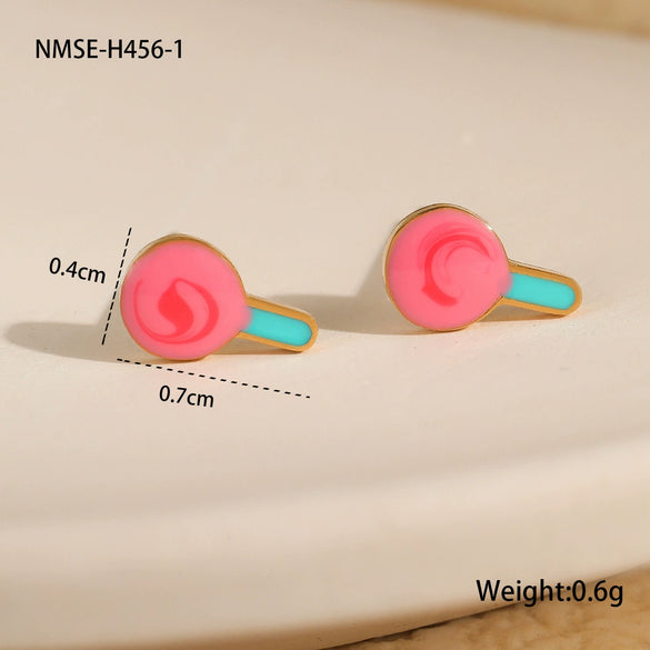 Wholesale Stainless Steel Fashion Earrings With Geometric Fruit And Heart Shapes And Oildropping Design