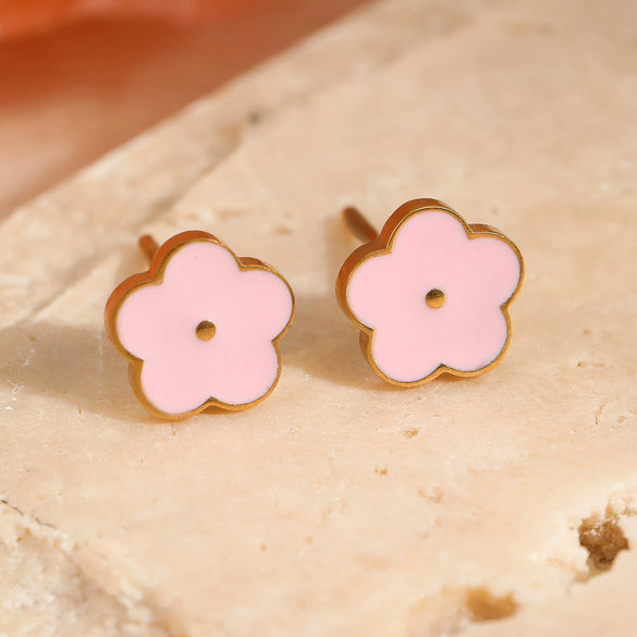 Wholesale Stainless Steel Fashion Earrings With Geometric Fruit And Heart Shapes And Oildropping Design