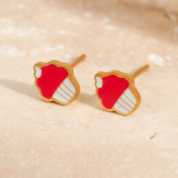 Wholesale Stainless Steel Fashion Earrings With Geometric Fruit And Heart Shapes And Oildropping Design