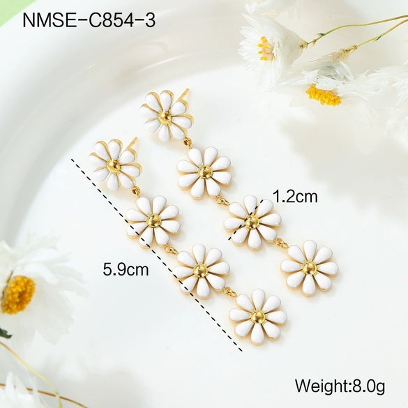 Wholesale Stainless Steel Fashion Flower Style Electroplated Women's Earrings