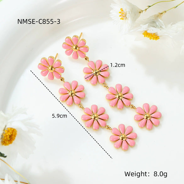 Wholesale Stainless Steel Fashion Flower Style Electroplated Women's Earrings