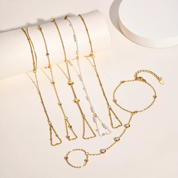 Wholesale Stainless Steel Fashion Hand Support Round Snake Chain Double Layer Overlapping Gold Plated Bracelet For Women