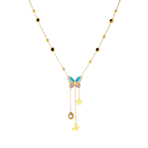 Wholesale Stainless Steel Fashion Insect Shaped Drop Pendant Collarbone Necklace With Electroplating And O Word Chain