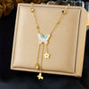 Wholesale Stainless Steel Fashion Insect Shaped Drop Pendant Collarbone Necklace With Electroplating And O Word Chain