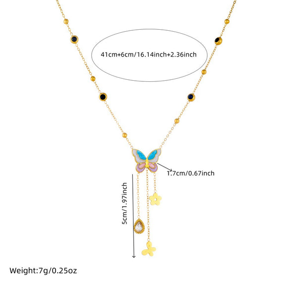 Wholesale Stainless Steel Fashion Insect Shaped Drop Pendant Collarbone Necklace With Electroplating And O Word Chain
