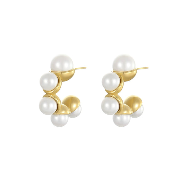Wholesale Stainless Steel Fashion Luxury Niche Design Ushaped Geometric Imitation Pearl Earrings With Electroplating