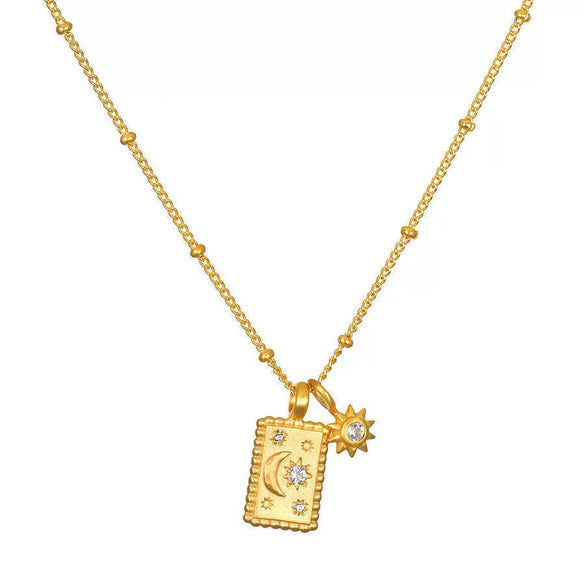 Wholesale Stainless Steel Fashion Necklace With Geometric Sun Moon And Stars Pattern Inlaid Zirconium Electroplated Real Gold