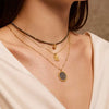 Wholesale Stainless Steel Fashion Necklace With Geometric Sun Moon And Stars Pattern Inlaid Zirconium Electroplated Real Gold