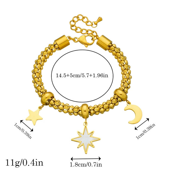 Wholesale Stainless Steel Fashion Retro Gold Plated Flower Moon Star Turquoise Accessories Pendant Chain Bracelet For Women