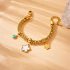 Wholesale Stainless Steel Fashion Retro Gold Plated Flower Moon Star Turquoise Accessories Pendant Chain Bracelet For Women