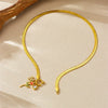 Wholesale Stainless Steel Fashion Retro Snake Bone Chain Oil Dropping Rose Pendant Necklace With Gold Plated And Flower Pattern