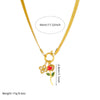 Wholesale Stainless Steel Fashion Retro Snake Bone Chain Oil Dropping Rose Pendant Necklace With Gold Plated And Flower Pattern