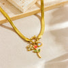 Wholesale Stainless Steel Fashion Retro Snake Bone Chain Oil Dropping Rose Pendant Necklace With Gold Plated And Flower Pattern