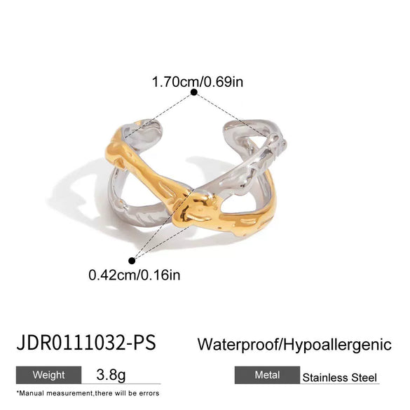 Wholesale Stainless Steel Fashion Ring With Geometric Hammer Pattern Hollow Design Adjustable Opening Electroplating Finish