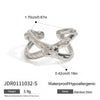 Wholesale Stainless Steel Fashion Ring With Geometric Hammer Pattern Hollow Design Adjustable Opening Electroplating Finish