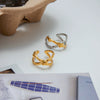 Wholesale Stainless Steel Fashion Ring With Geometric Hammer Pattern Hollow Design Adjustable Opening Electroplating Finish