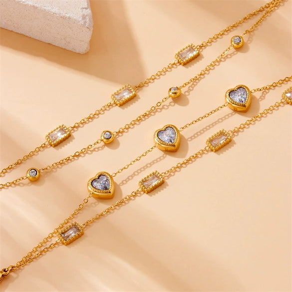 Wholesale Stainless Steel Fashion Simple Niche Diamondencrusted Square Love Double Layer Stacked Electroplated Women's Jewelry Bracelet