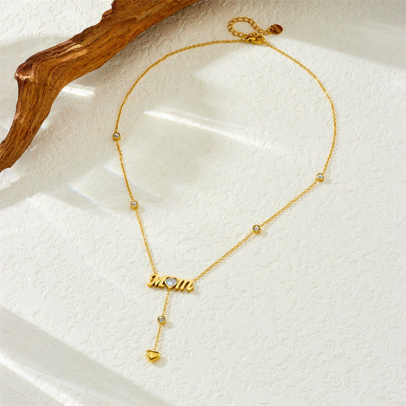 Wholesale Stainless Steel Fashionable Simple Commuter Chain Tassel Heart Letter Pendant Necklace For Women With Electroplating