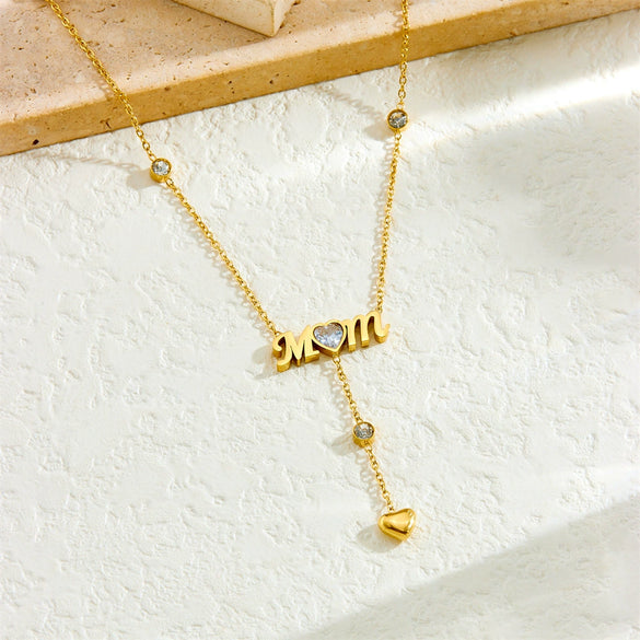 Wholesale Stainless Steel Fashionable Simple Commuter Chain Tassel Heart Letter Pendant Necklace For Women With Electroplating