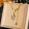 Wholesale Stainless Steel Fatima's Eye Pendant Chain Necklace Retro Style Goldplated