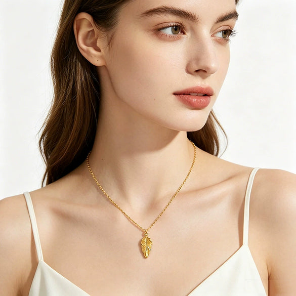 Wholesale Stainless Steel Feather Cross Chain Necklace With Real Gold Plating Ins Style Geometric Unisex