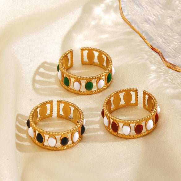 Wholesale Stainless Steel Female Geometric Oval Hiphop Ring With Oil Dripping And Electroplating