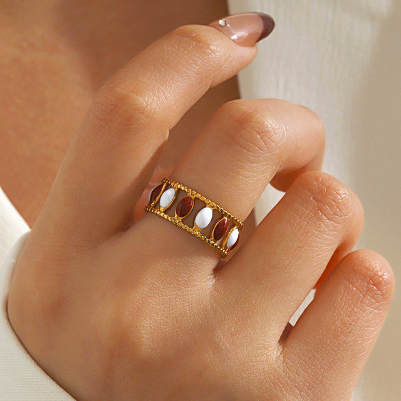 Wholesale Stainless Steel Female Geometric Oval Hiphop Ring With Oil Dripping And Electroplating