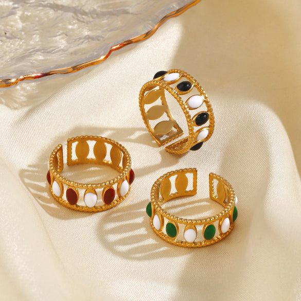 Wholesale Stainless Steel Female Geometric Oval Hiphop Ring With Oil Dripping And Electroplating