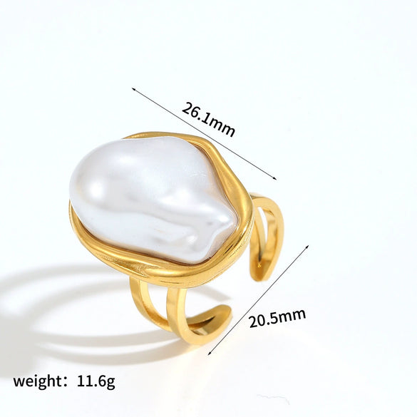 Wholesale Stainless Steel Female Geometric Style Ring And Bracelet With Imitation Pearl And 18K Goldplated Electroplating