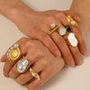 Wholesale Stainless Steel Female Geometric Style Ring And Bracelet With Imitation Pearl And 18K Goldplated Electroplating