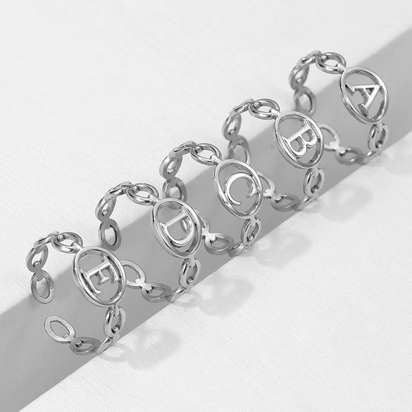 Wholesale Stainless Steel Female Open Adjustable Ring With Letter Pattern Simple Style Electroplated