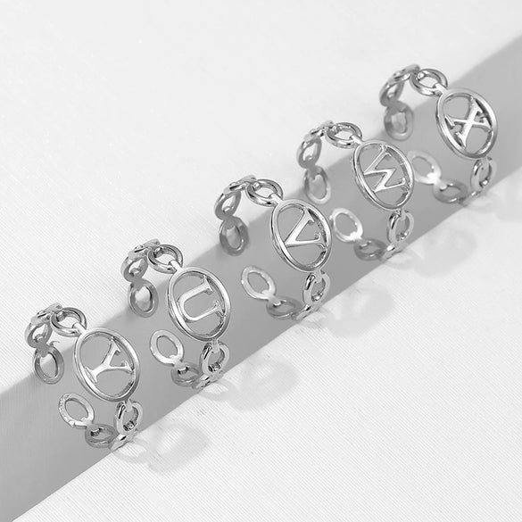 Wholesale Stainless Steel Female Open Adjustable Ring With Letter Pattern Simple Style Electroplated