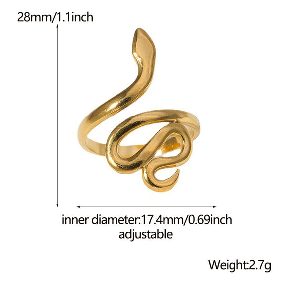 Wholesale Stainless Steel Female Personality Snake Shaped Open Ring With Electroplating Retro Fashion