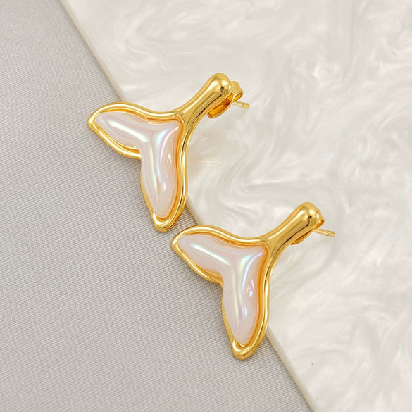 Wholesale Stainless Steel Fish Tail Earrings Set With Resin Electroplated In Fashion Style For Women