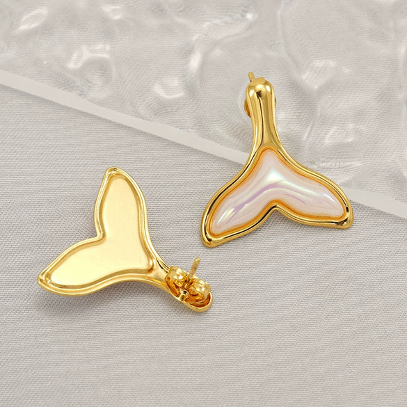 Wholesale Stainless Steel Fish Tail Earrings Set With Resin Electroplated In Fashion Style For Women