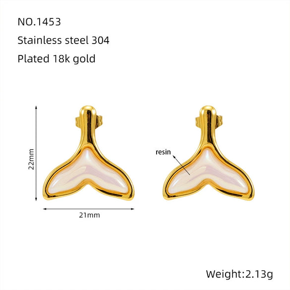 Wholesale Stainless Steel Fish Tail Earrings Set With Resin Electroplated In Fashion Style For Women