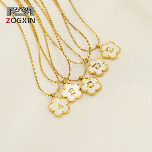 Wholesale 316L Stainless Steel Five Leaf Clover Letter Pendant Necklace With Electroplating Fashion Jewelry For Women