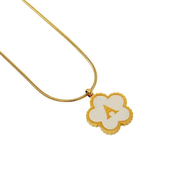 Wholesale 316L Stainless Steel Five Leaf Clover Letter Pendant Necklace With Electroplating Fashion Jewelry For Women